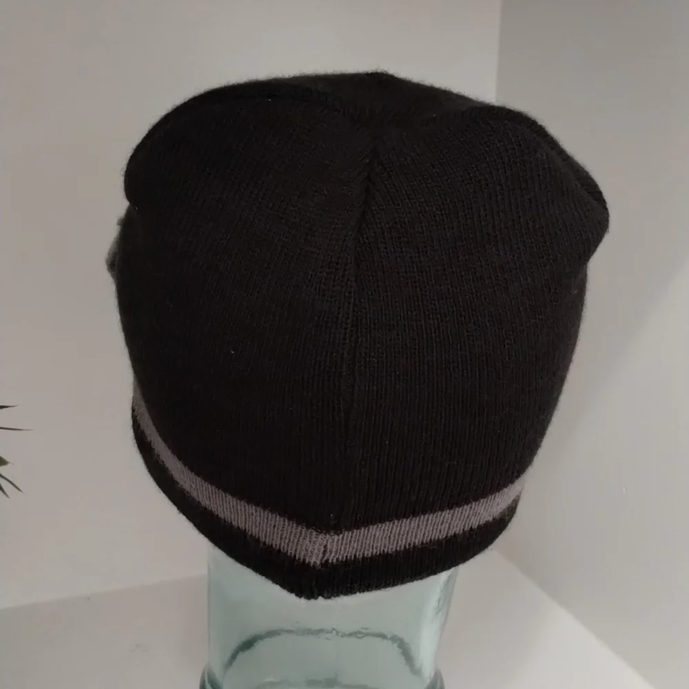 Girls Black & Gray Knit Stripe Beanie Hat with Bow Accent, One Size